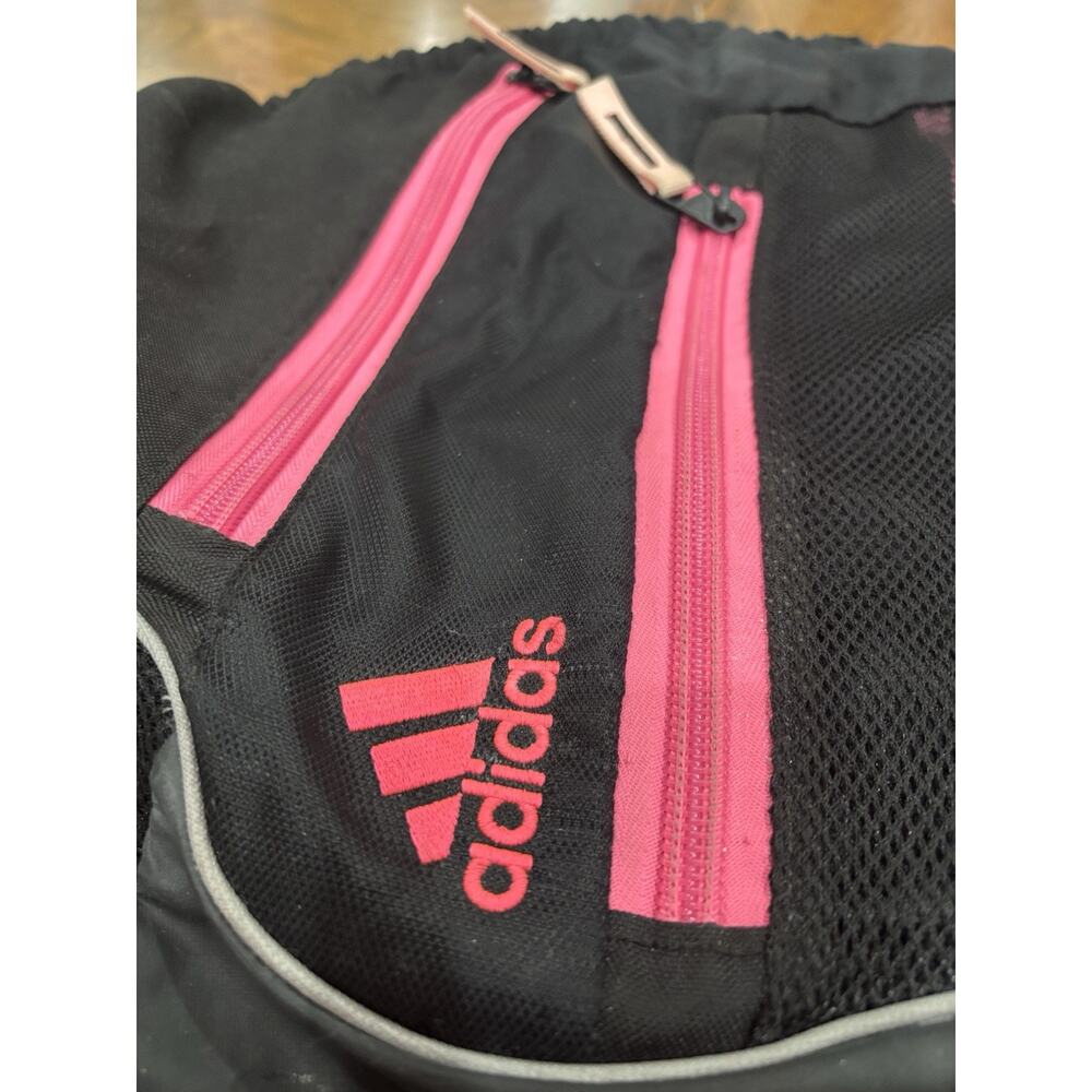 Adidas Black/Hot Pink Drawstring Gym Sack Backpack 15L 3 Pockets Zip Sporty - Picture 2 of 16